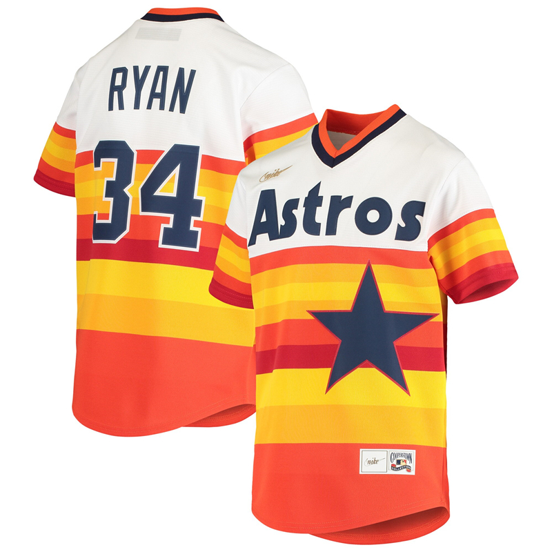 2020 MLB Youth Houston Astros #34 Nolan Ryan Nike White Home Cooperstown Collection Player Jersey 1